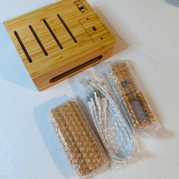 Bamboo Charging Station Multi Device Organizer Stand Space-Saving Design - Picture 2 of 16